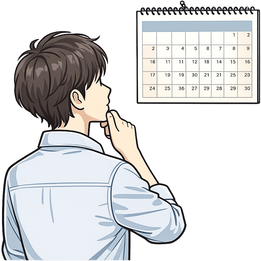壁のカレンダーを見ている人