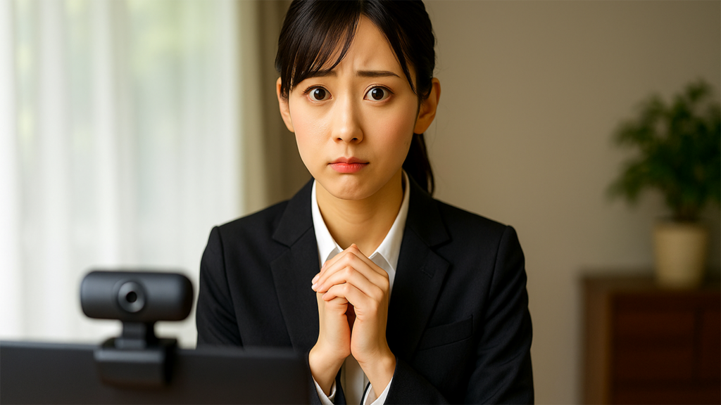 WEB面接で緊張している女性