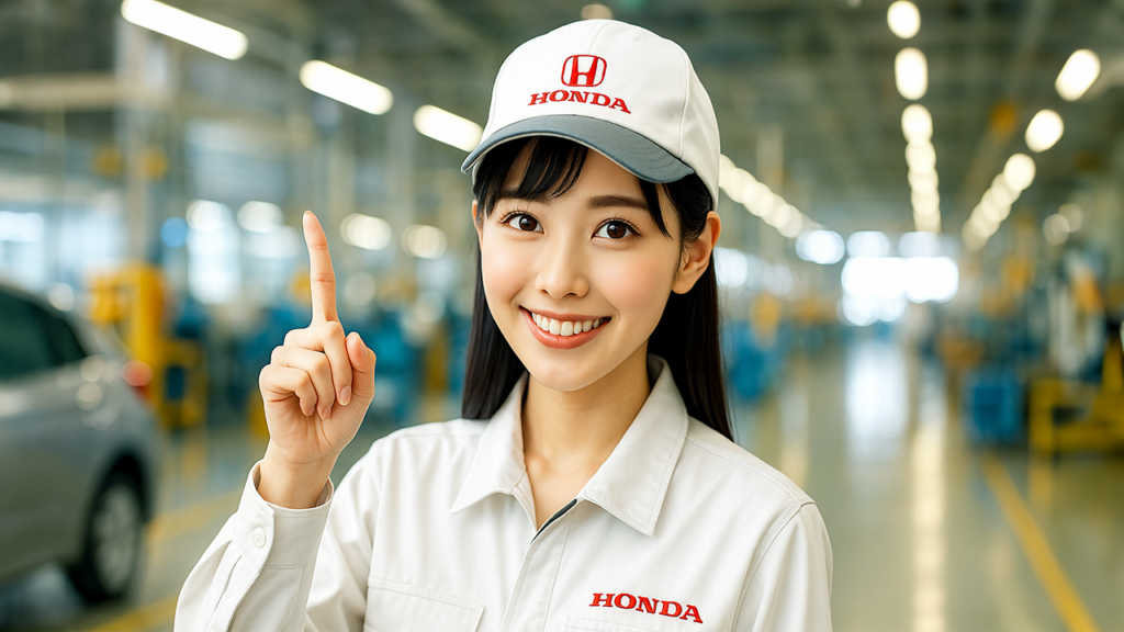 ホンダ期間工の女性ガイドをしている