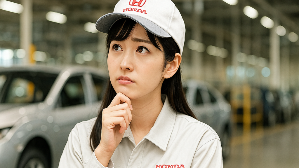 考えごとをしているホンダ期間工の女性