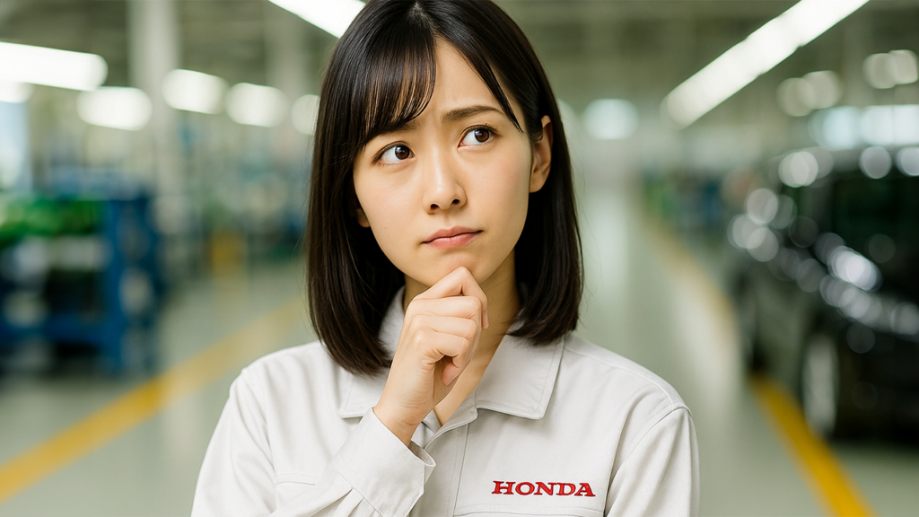 考えごとをしているホンダ期間工の女性