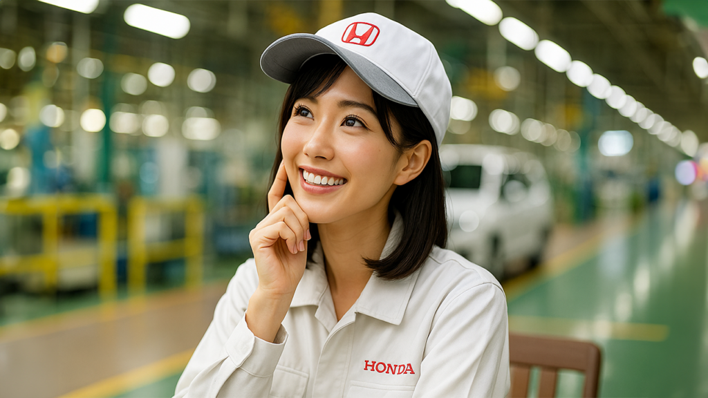 考えごとをしているホンダ期間工の女性
