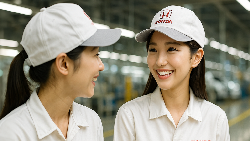 談笑している期間工の女性