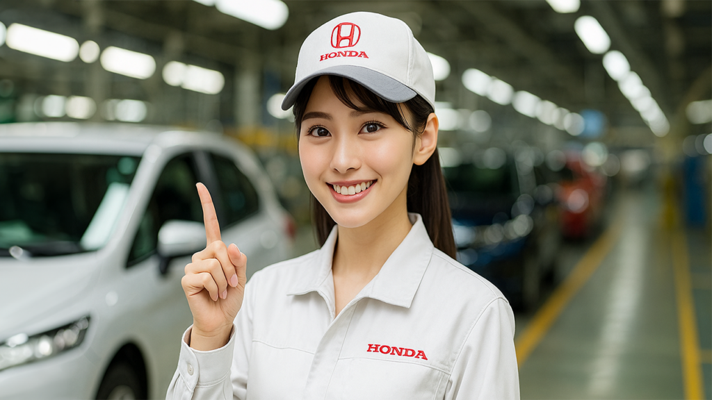 ポイントを説明しているホンダ期間工の女性