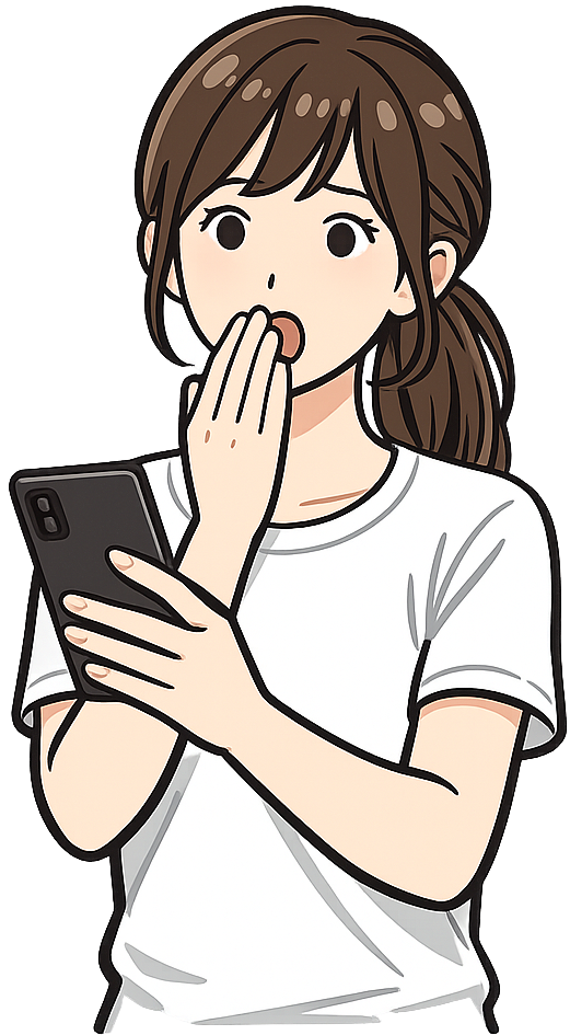 スマホを見て驚いている