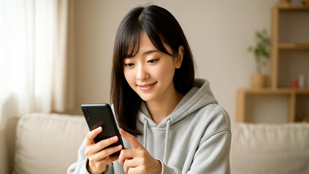 スマホを見ているニートの女性