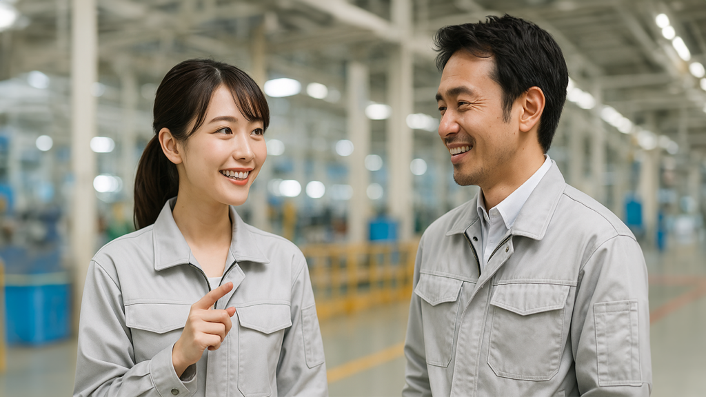 工場で働いている男女