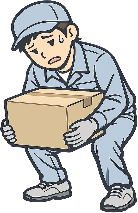 重い荷物を運んでいる期間工