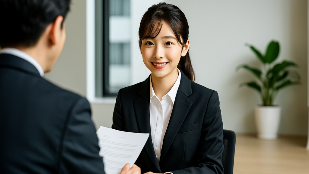 採用面接を受けている女性