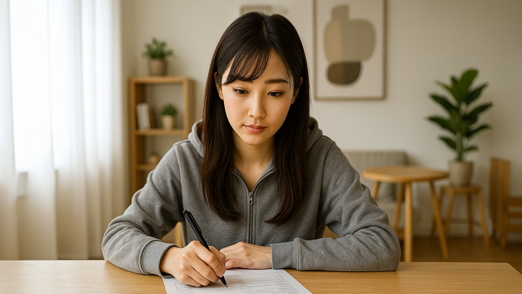 志望動機を考えている女性