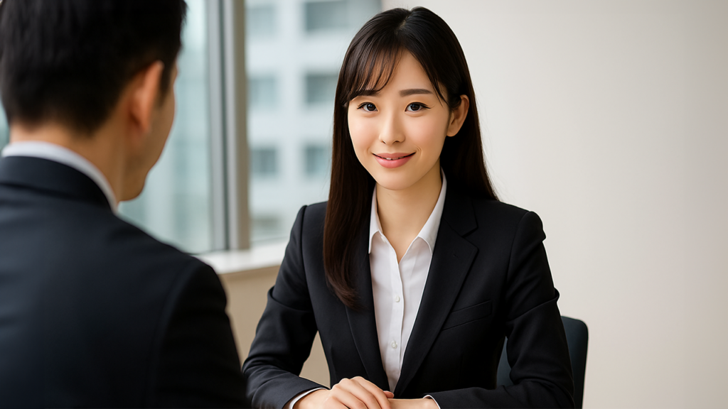 採用面接を受けている女性