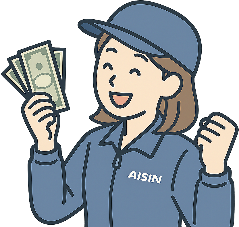 祝い金をもらって喜んでいるアイシン期間工の女性