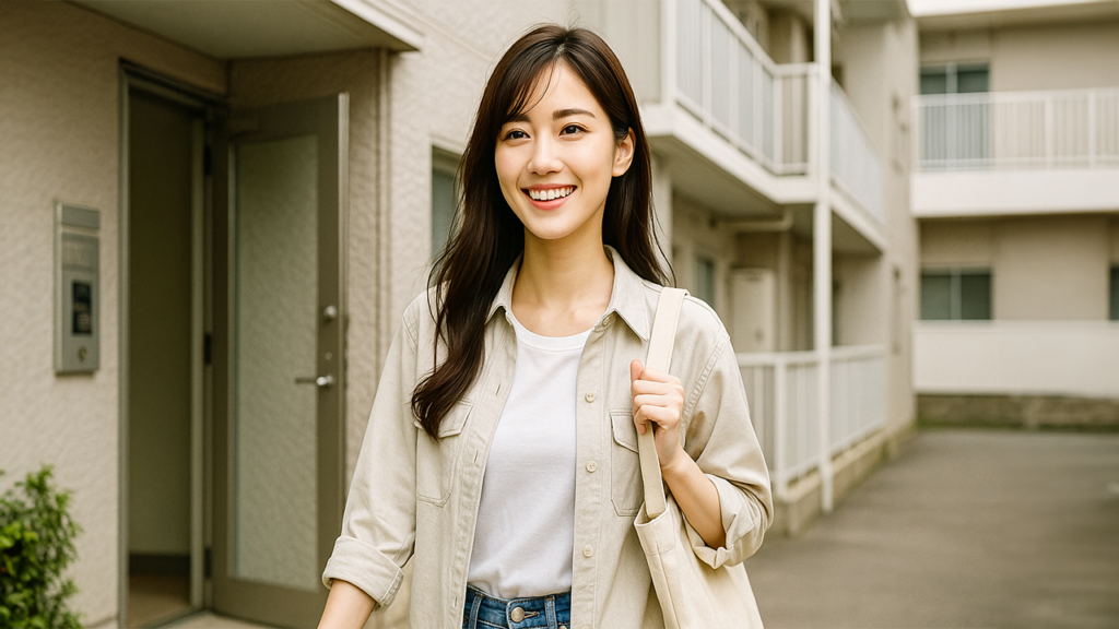 寮から出社する女性