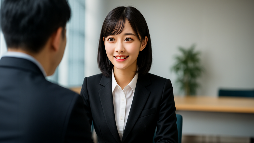 採用面接を受けている女性