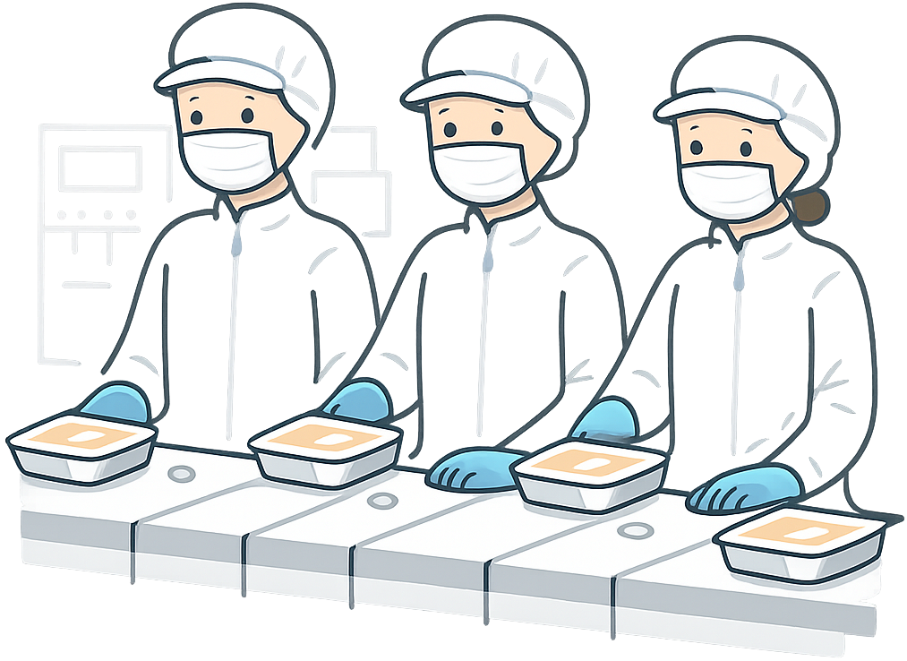 無表情で働く食品工場の人たち