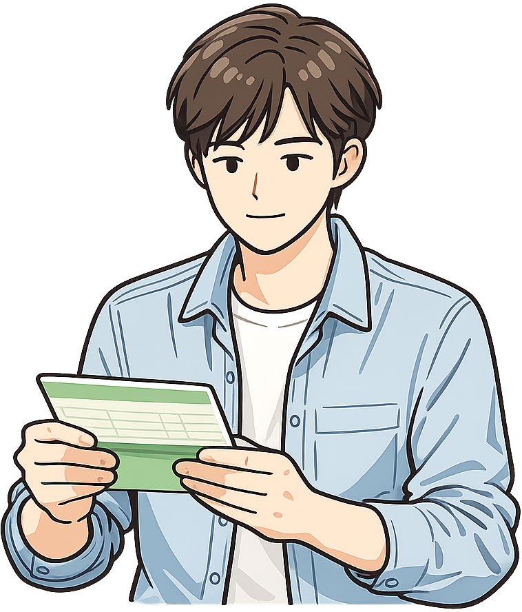 預金通帳を見ている人