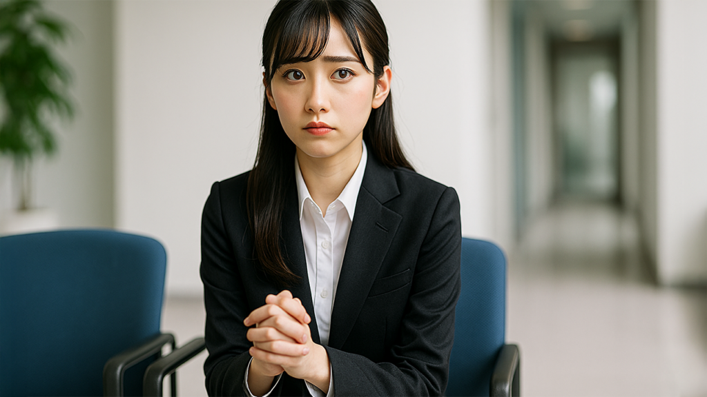 採用面接を待っている女性