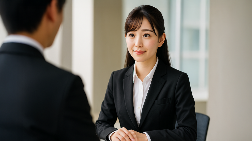 面接を受けている女性