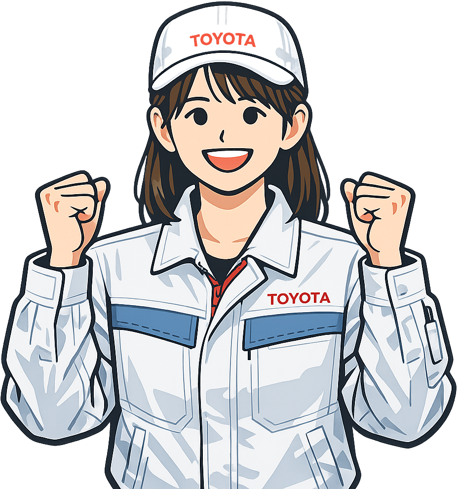 ガッツポーズしているトヨタ期間工