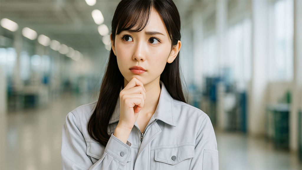 疑問を感じている工場勤務の女性