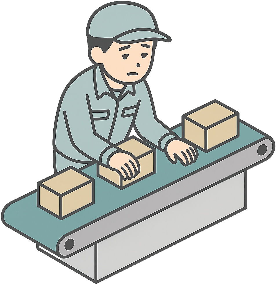 無気力に工場のライン作業をしている人