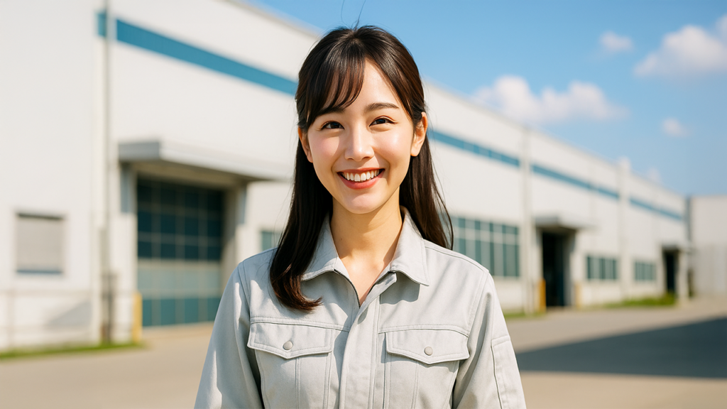 爽やかな笑顔の工場勤務の女性