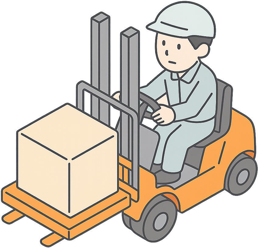 フォークリフトを運転している工場作業員