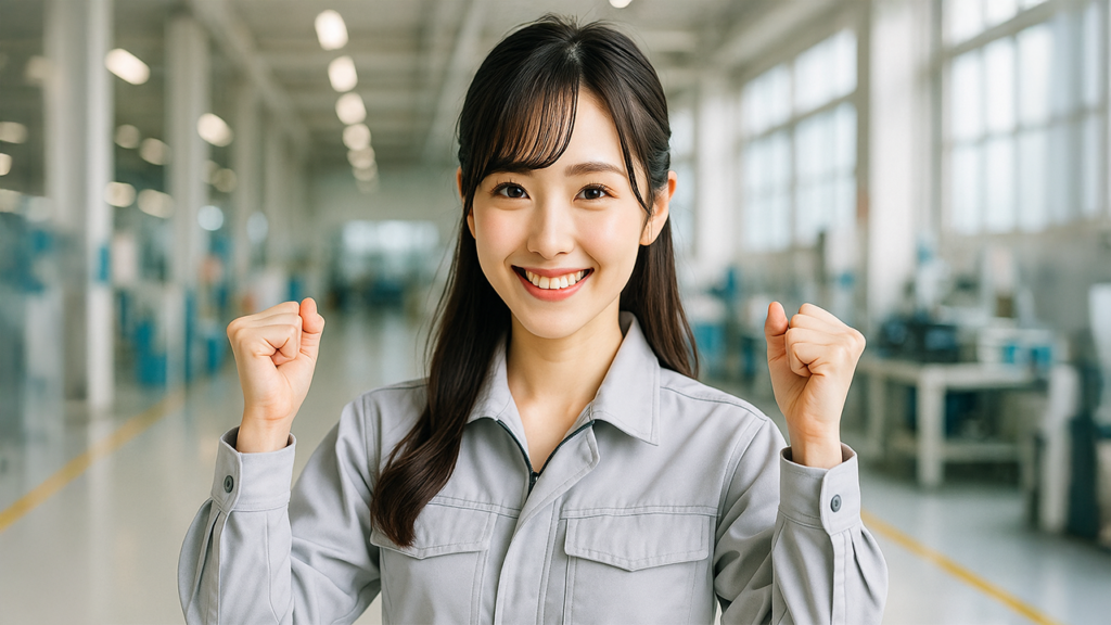 ガッツポーズしている女性
