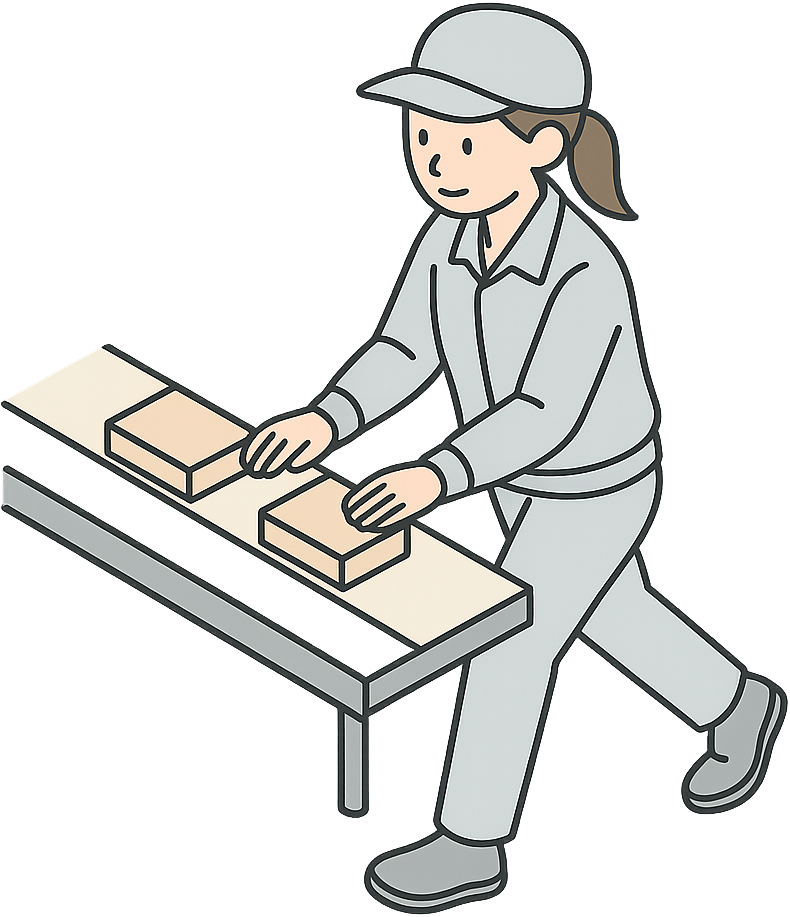 リズムよく工場のライン作業で働いている女性