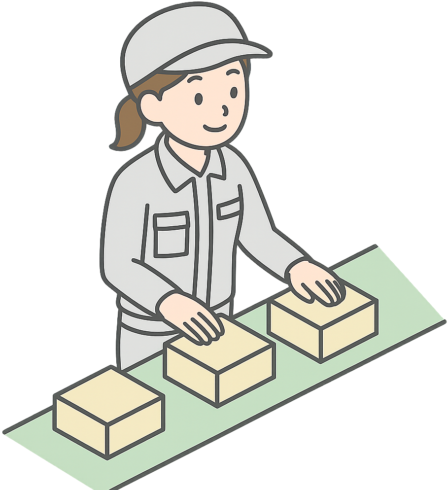 笑顔で働いているライン作業の女性