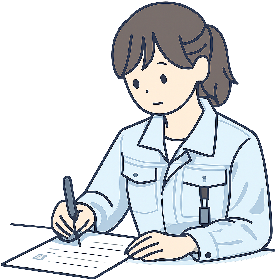 書類を揃えている工場勤務の女性