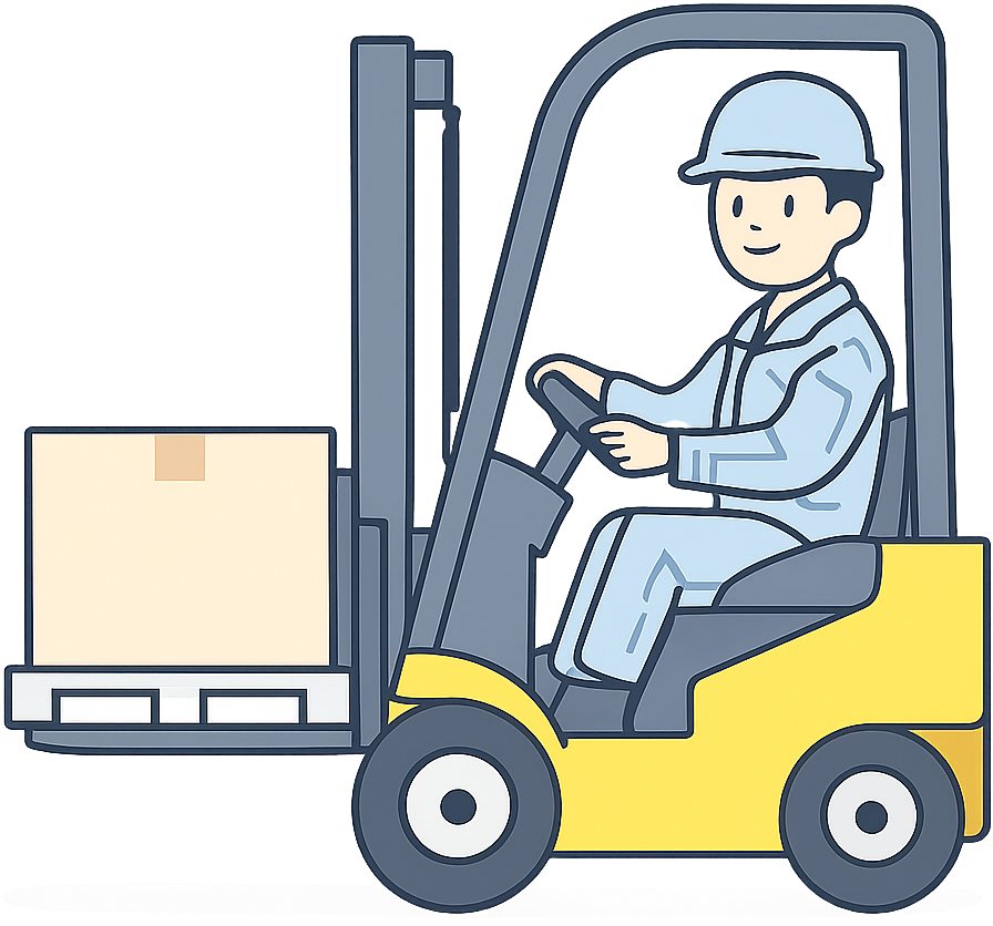 フォークリフトに乗って働いている工場勤務の人