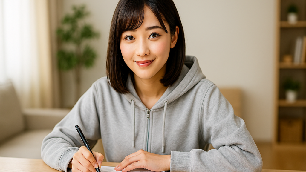 履歴書を書いている女性