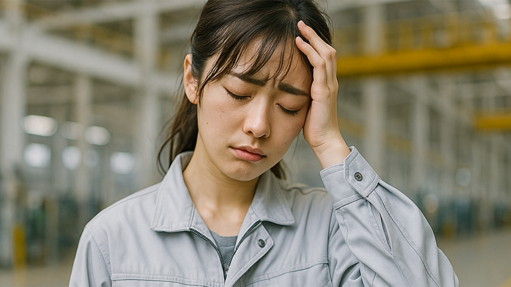 悩んでいる期間工の女性