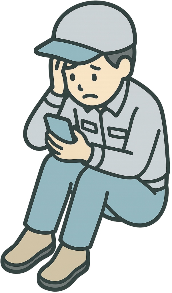 スマホを見て絶望している期間工