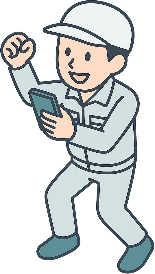 スマホを見て喜んでいる期間工
