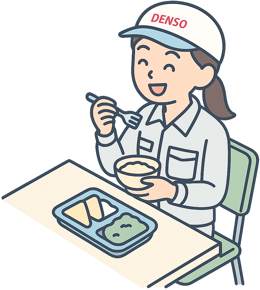 笑顔で食事をしているデンソー期間工の女性