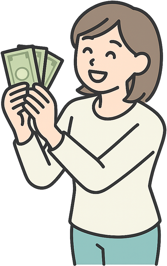 大金を得て喜んでいる女性