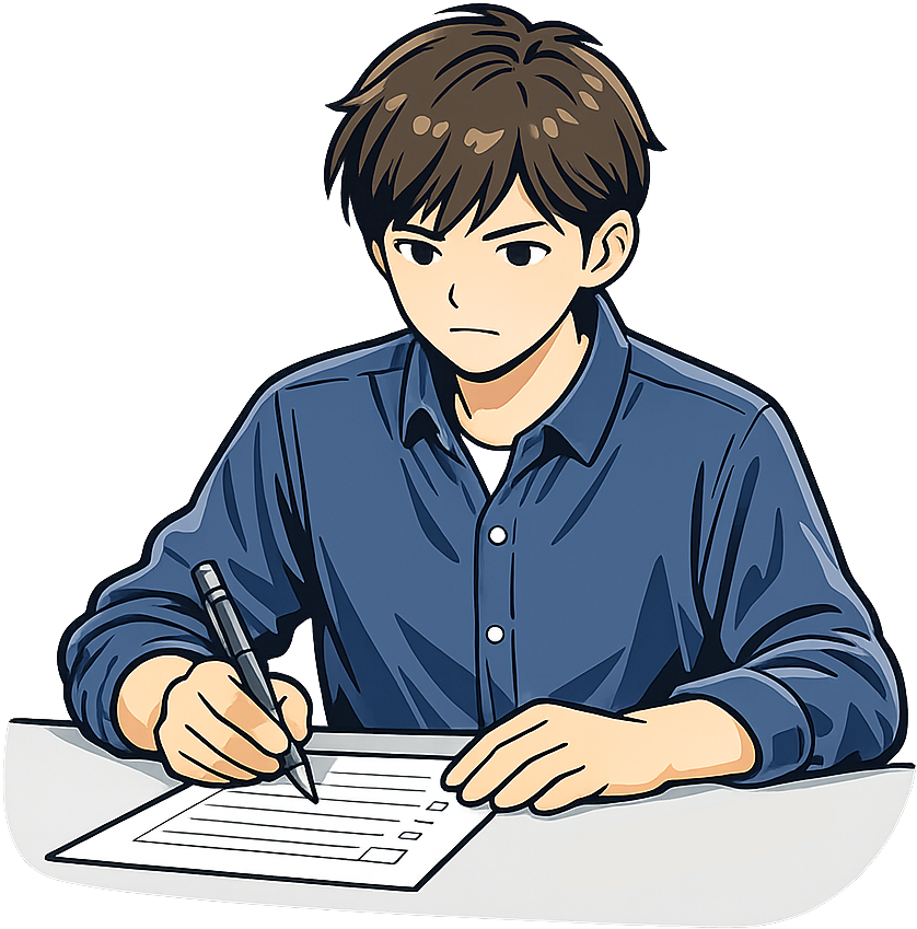 筆記試験を受けている人