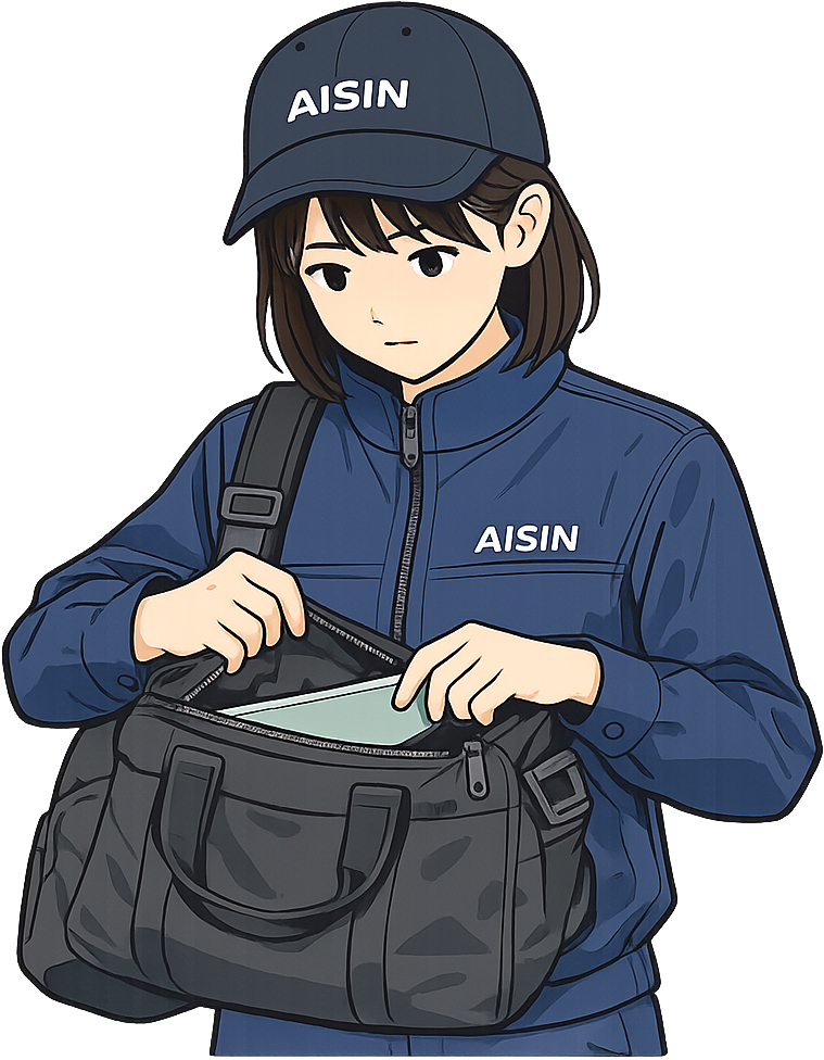 バッグの中を確認しているアイシン期間工