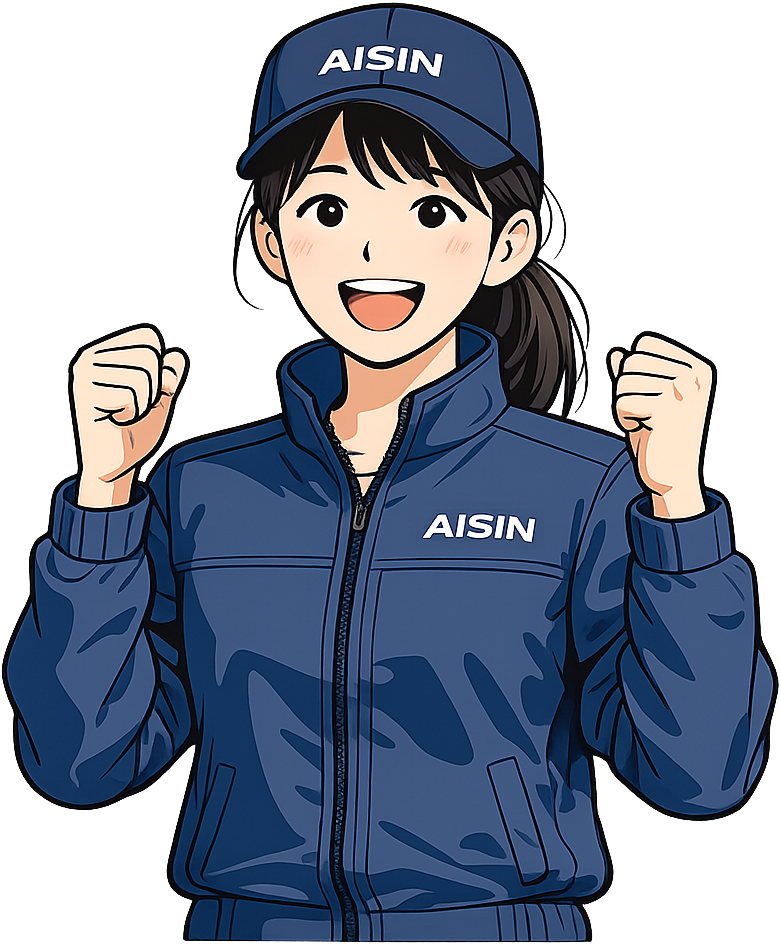 ガッツポーズしているアイシン期間工