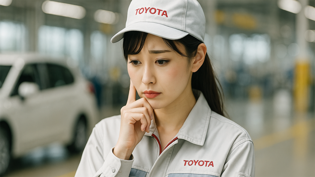 不安な表情のトヨタ期間工の女性