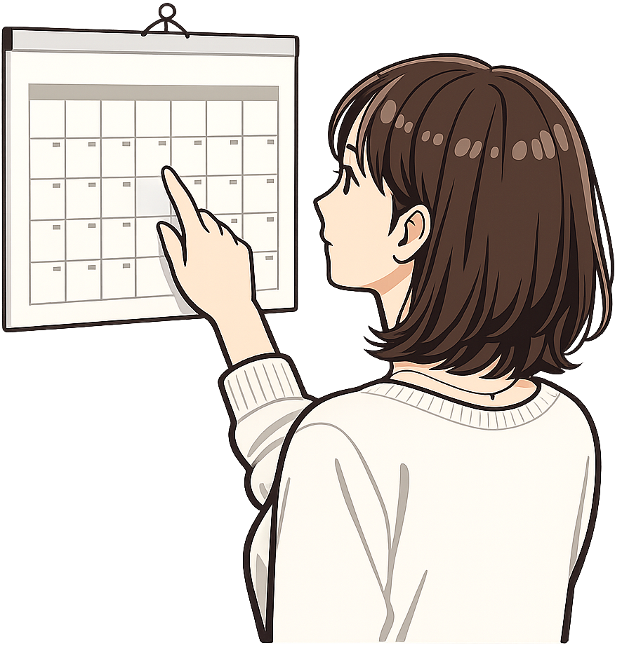 カレンダーを見ている人