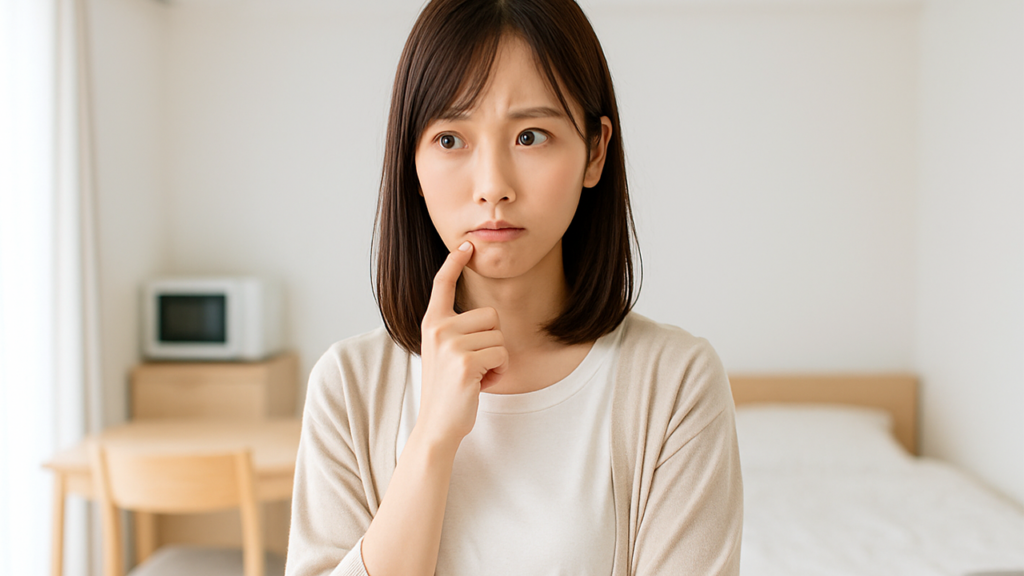 怪しんでいる女性