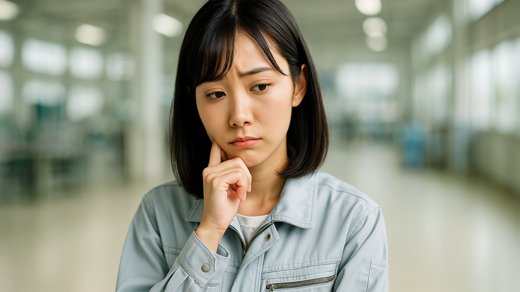憂鬱そうな工場勤務の女性