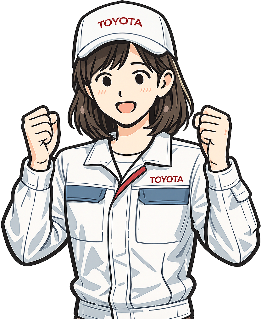 ガッツポーズしているトヨタ期間工