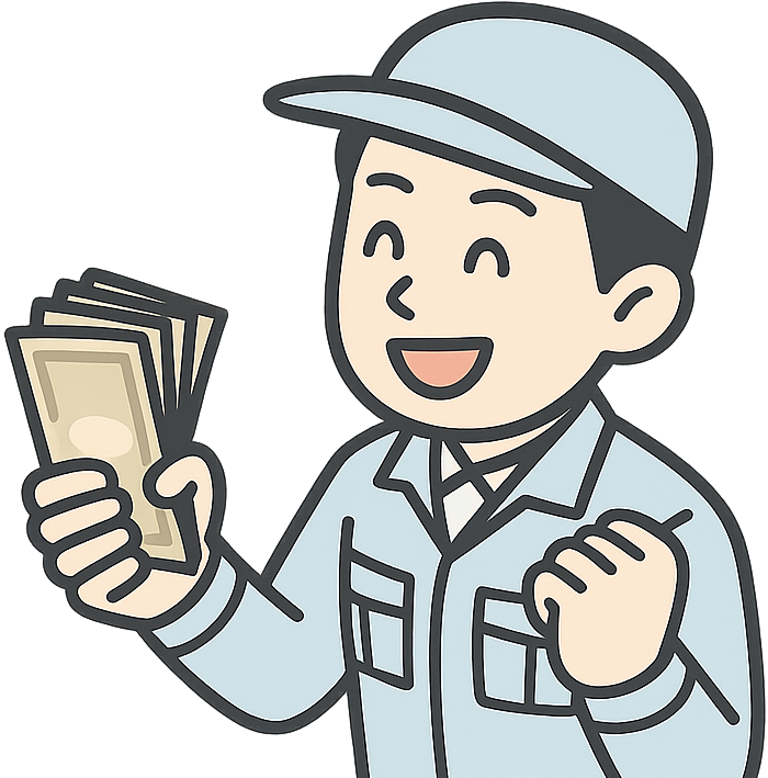 大金を得て喜んでいる期間工の男性