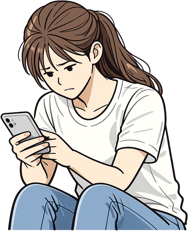 スマホを見て悩んでいる人