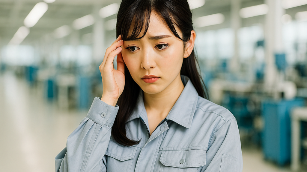 ライン作業の仕事で悩んでいる女性