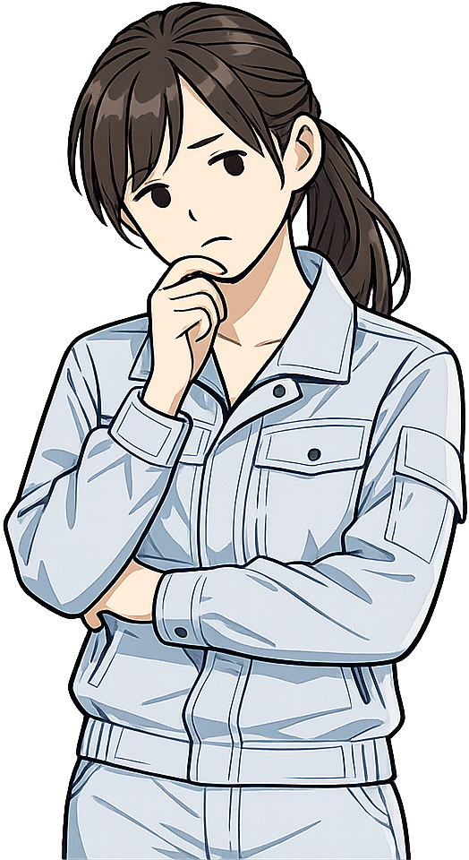 腕組みして考えごとをしている期間工